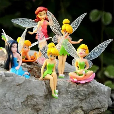 6PCS/Set Tinkerbell Fairy Princess Action Miniature Figure Cake Topper Doll Toy • £7.21