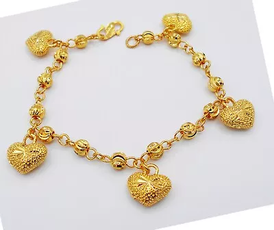 $32.57 • Buy Hearts 22K 24K Thai Baht Yellow White Gold Plated Bracelet Bangle Jewelry Women