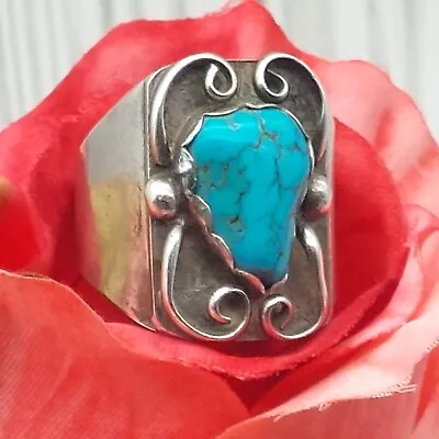 Vintage Native American Signed Jim I. 90' Sterling Silver Men's Ring Size 13 • $99.99