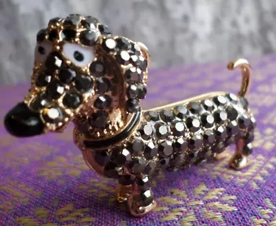 Black Rhinestone Gold Tone Dachshund Wiener Dog Charm For Purse Or Keychain • $8