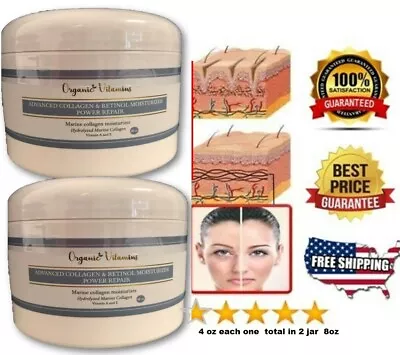 2 Jar 8 Oz COLLAGEN Organic V CREAM No SNAIL GEL Cream COLAGEN Retinol Cream • $15.44