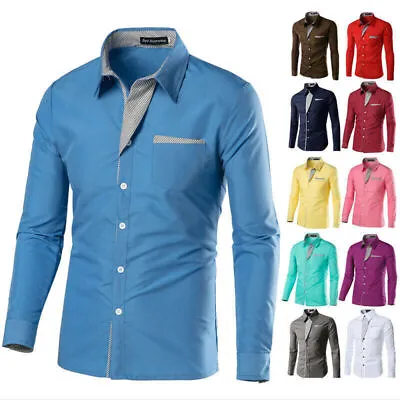 Business Shirt Shirts Men's Slim Formal Sleeve Long Luxury Tops Fit Dress Casual • $13.93