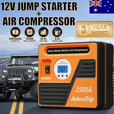 JFEGWO Car Jump Starter 2500A Portable 150PSI Air Compressor Battery Booster • $87.98