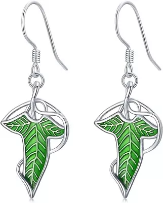 Lord Of The Rings Jewelry 925 Sterling Silver Elven Green Leaf Drop Earrings Lor • $98.76