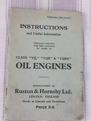 £9.50 • Buy Vintage Ruston & Hornsby Voil Engines Instructions..class Vq, Vqb, Vqbn