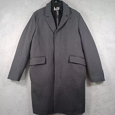 Cole Haan Long Wool Trench Coat Overcoat Mens Size L Large Black Gray Charcoal • $39.88