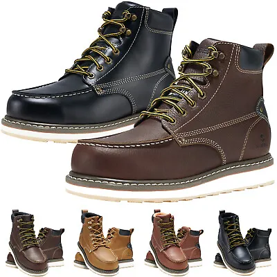 HISEA Men Leather Work Safety Boots Steel-Toe Waterproof Indestructible Shoes • $73.88