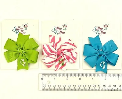 3 Personalized Hair Bow Lot 2.75  Girls Monogram Turquoise Green Initial G • $9.99