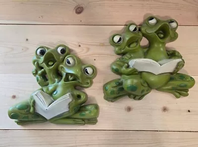 2 Vintage Burwood Products Co Singing Frogs Plastic Wall Plaques 1978 • $32