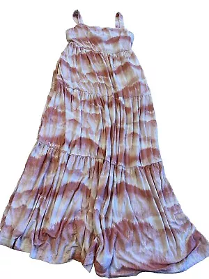 Soma Wknd Maxi Dress Womens Medium Built In Bra Stretch Flowy Peach Pink Ivory • $12.99