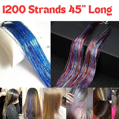Holographic Hair Tinsel Strands Long Sparkle Glitter Hair Extensions Braids • £2.49
