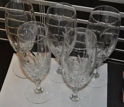 Lot Set 5 Mikasa CALLA LILY Crystal Cut Glass 8 3/8  Ice Tea Footed Goblets • $35.99