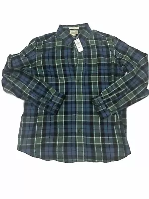 LL Bean NWT LRG Plaid Flannel Mens Shirt Traditional Fit Green Blue 228061 • $30