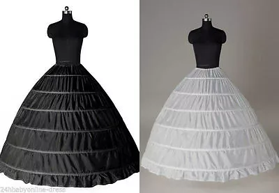 White 6 HOOP Wedding Ball Gown Crinoline Bridal Dress Petticoat Skirt Underskirt • $25.99