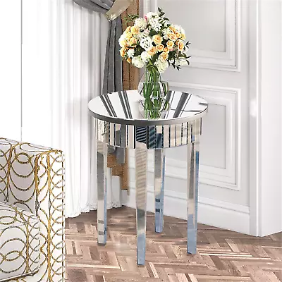 Glass Mirrored Side Table Easy Assembly End Table For Living Room And Bedroom UK • £92.93