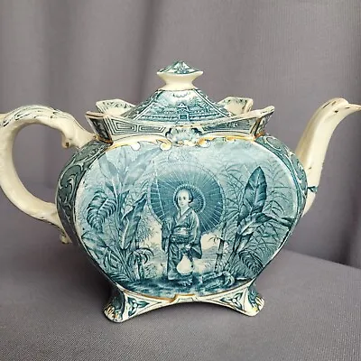 Victorian Burgess & Leigh Blue Japanese Geisha Teapot Shape 225655  Good Con • £35