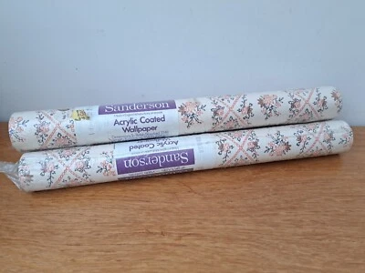 £60 • Buy 3 Rolls Vintage 60s 70s Sanderson Wallpaper 68043 Pink Grey Flowers Roses