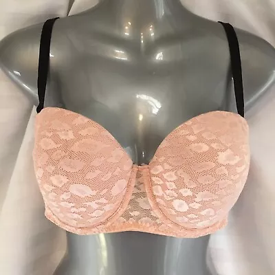 36C Bra La Senza Peach The Show Off Cheetah Lace Plunge Push-up Padded Underwire • $18.99