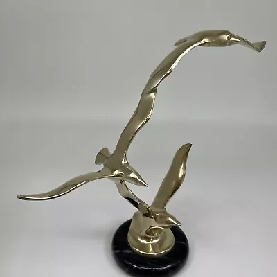 Vtg Jere Style 3 Birds In Flight Brass Sculpture Marble Seagulls MCM Statue 11.5 • $69.80