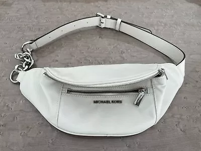 Michael Kors White Mott Nylon Belt Bag Fanny Pack Crossbody Zipper Pockets • $34.95