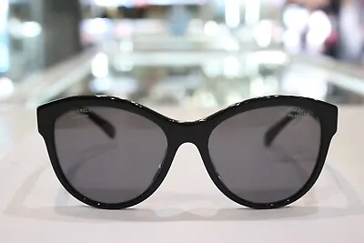 CHANEL 5458 Sunglasses Black/Grey Butterfly Oval • $229