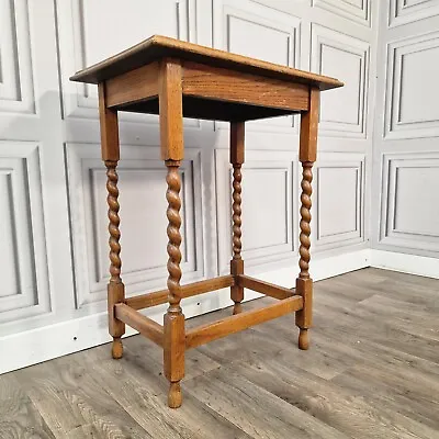 Antique Wooden Edwardian Barley Twist Hall Console Telephone Table - Oak Side • £139.99