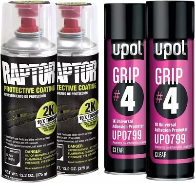 U-POL Raptor 2K Black Spray-On Truck Bedliner Aerosol #4 Grip Adhesion Kit... • $105