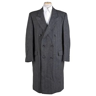 Double-Breasted Overcoat Mens 42S M Gray Herringbone Moon Tweed Wool England • $239.99