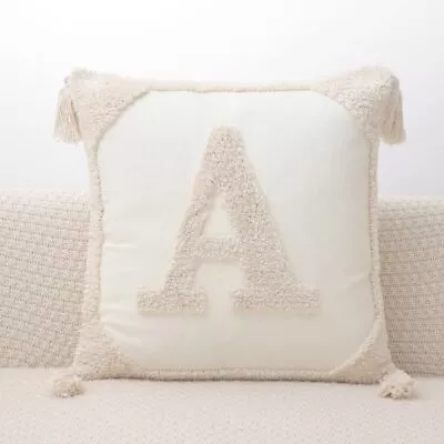 Monogram Pillow Covers With Tassels 18”x18” Modern Cotton Canvas Tufted Alpha... • $26.53