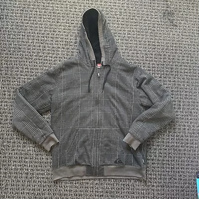 Quicksilver Zip Up Hoodie XL Y2k 2000s Sherpa Lined Fleece Hoodie Plaid Gray • $20.99