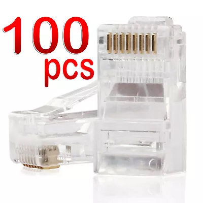 RJ45 Connector CAT6 Plug Crimp 8P8C CAT5e Network Ethernet Cable Modular 100pcs • $12.99