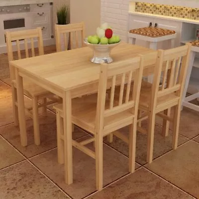 $378.95 • Buy 5 Pcs Solid Wood Dining Set 4 Seater Table And Chairs Kitchen Wooden Furniture