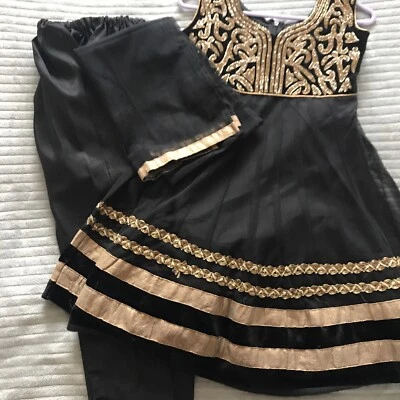 £9.99 • Buy Girls Indian Suit Outfit 4-5 Years Black & Gold Leg Trouser Suit Tunic Top