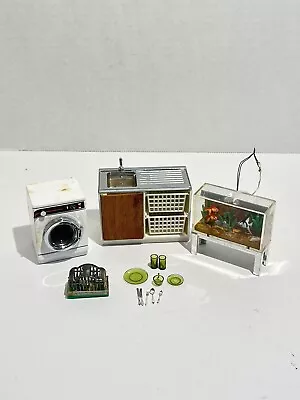 Vintage Lundby Dollhouse Miniature Laundry Sink Fishtank Birdcage Dishes Lot • $49.98