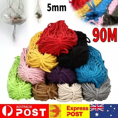 5mm 90m Multi Color Cotton Twisted Cord Craft Macrame Artisan Rope Craft String • $17.73