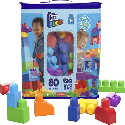 MEGA BLOKS Big Building Bag Toy Block Set (80 Blocks) Blue For Child 1Y+ • $22.30