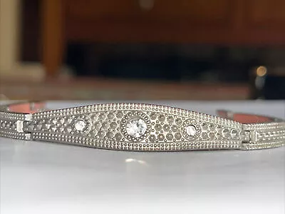 Vintage Silver Tone Bracelet With Rhinestones Copper Tone Back • $17.18