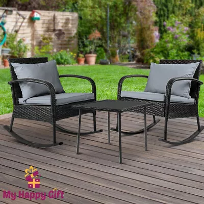 Gardeon Outdoor Furniture Rocking Chair Wicker Garden Patio Lounge Setting Black • $293.28