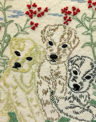 Vintage Hand Stitched Embroidered Picture Puppies Needle Work Framed Granny Core • $90