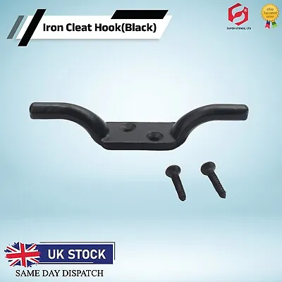 Cleat Hook Black Washing Line Blind Hook Garden String 110mm 4.5  Metal W/Screws • £3.49