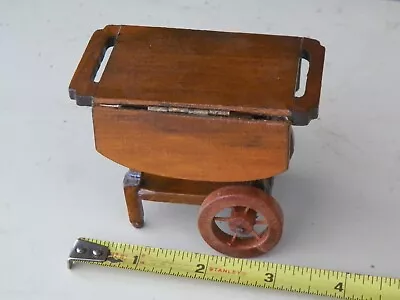 Vintage Dollhouse Miniature Wooden Tea Beverage Serving Bar Cart W/ Drop Leaf • $14.90