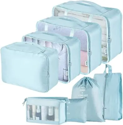 $16.99 • Buy Travel Packing Cubes Luggage Organiser Waterproof Compression Suitcase Bag 8 Pcs