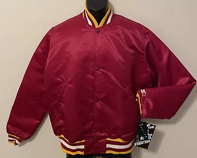 Vintage 80s STARTER PLAIN SATIN JACKET NEW Old Stock NWT FSU REDSKINS Colors MED • $180