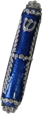 (D) Judaica Mezuzah Case With Stones Enamel 4.5'' (Blue) • $47.99