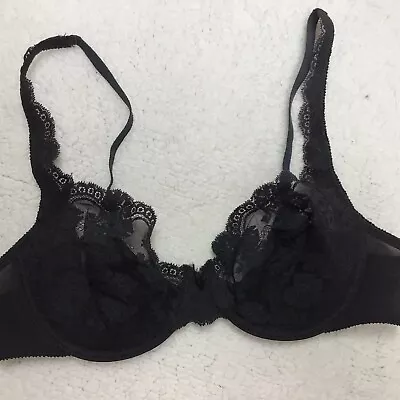 Lilyette 830 Bra 38B Underwire Black Lace Cups Adjustable Strap USA Vintage • $17.98