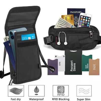 $41.79 • Buy Travel Money Belt - Slim Passport Holder RFID Blocking Travel Pouch Neck Wallet