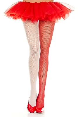 $12.21 • Buy Red White Black 2 Tone Fishnet Lady Jester Tights Sexy Designer Lingerie P90019