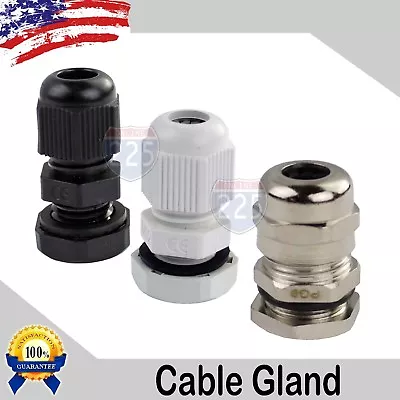 PG7 - PG29 Black/White/Brass Tight Cord Grip Cable Gland W/Lock-Nut & Gasket LOT • $11.99