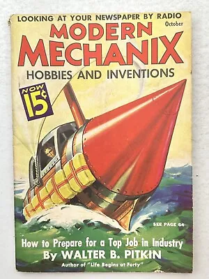 Modern Mechanix - Oct 1936 - Mechanic - Hobbies - Inventions - Job Tips • $8.95