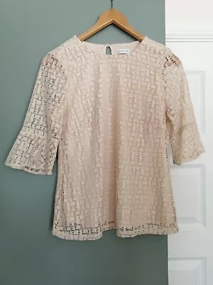 Vintage Eastex Size 10 Blouse Beige 3/4 Sleeve Lace Broderie Style Stretch Top • $11.20